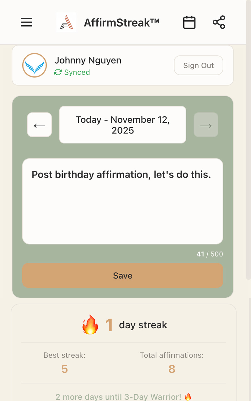 AffirmStreak Extension Interface